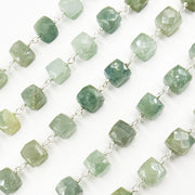 Milky Aquamarine Cube Faceted Sterling Silver Wire Chain